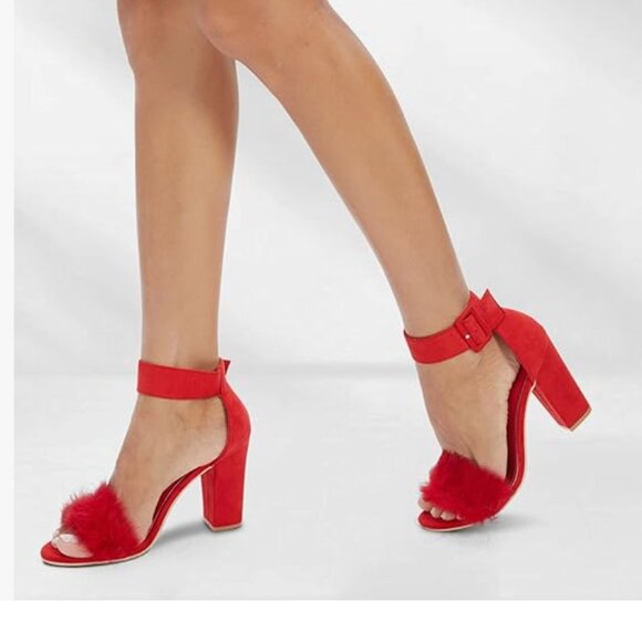 NWOT Red Suede Fur Heels - Picture 5 of 5